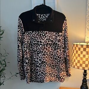 Cuddl Duds Leopard Print Sweatshirt with Black Accent